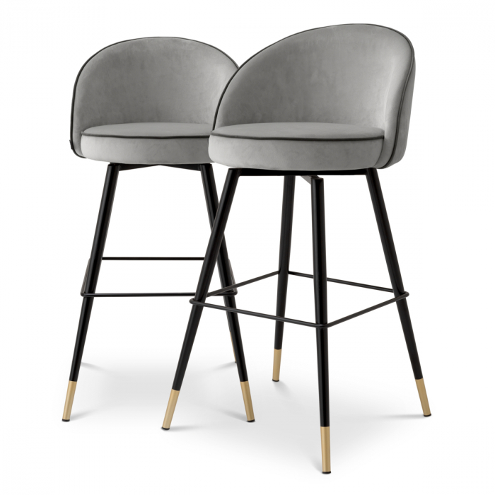   Scaun de bar Cooper roche gri deschis catifea set de 2 117658 EICHHOLTZ [1]