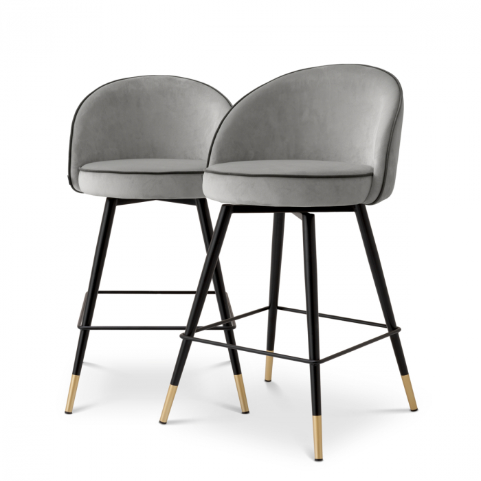   Scaun de bar Cooper roche gri deschis catifea set de 2 117659 EICHHOLTZ [1]