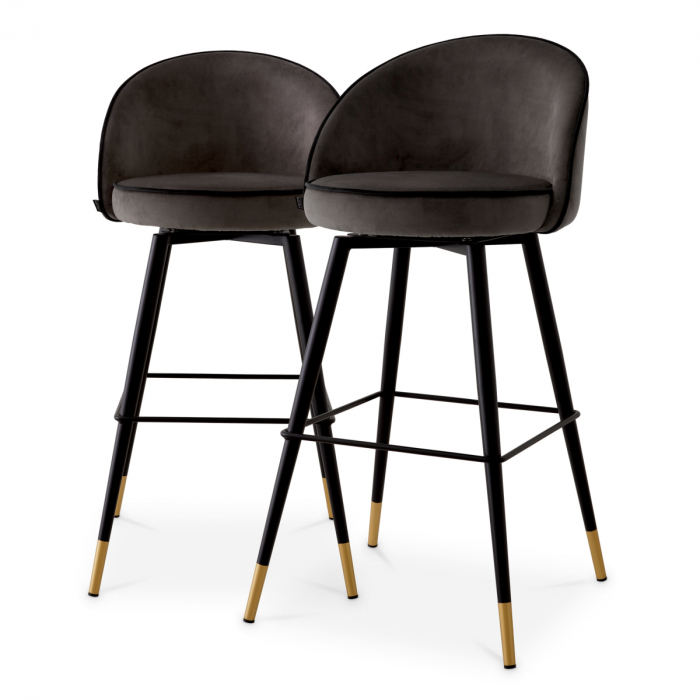   Scaun de bar Cooper roche gri închis din catifea set de 2 117898 EICHHOLTZ [1]