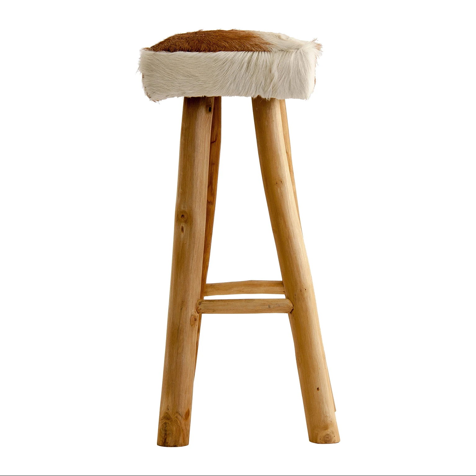 Scaun de Bar din Piele si Lemn de Pin Reciclat, Maro, 30x30x75 cm, Stil Nordic - VicalHome 23824 [10]