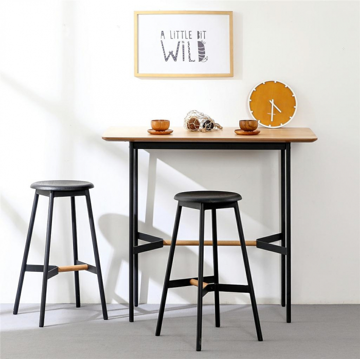 Scaun de bar negru Rayko-65 cm lemn/metal, KH010100926 - King [4]