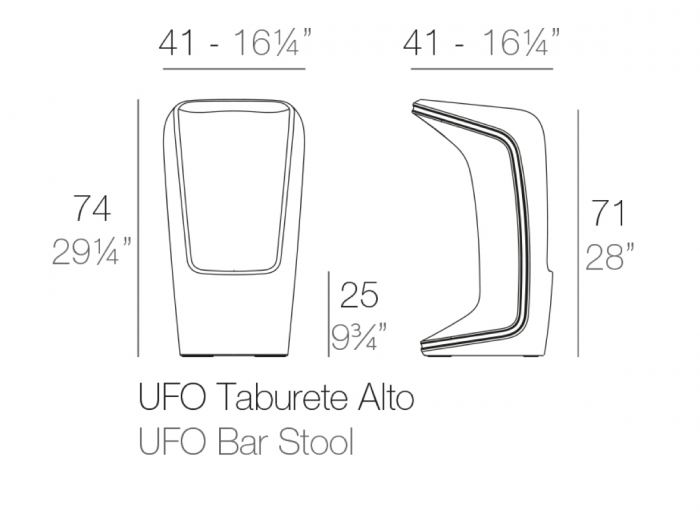 Scaun de bar UFO 41x41x74 cm din polipropilena cu LED RGBW optional, diverse culori, 63005 - Vondom [4]