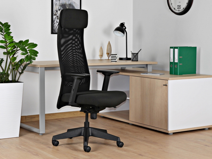 Scaun de birou Ares Mesh, tapiterie sezut si tetiera material textil diverse culori, baza plastic, inaltime reglabila, cu cotiere ajustabile, S569-BL418 - Unique [3]
