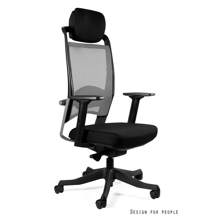 Scaun de birou negru/maro/alb Fulkrum, spatar tip mesh, sezut din piele naturala, inaltime, adancime, tetiera si cotiere reglabile, baza plastic, P069-SM01-HL4 - Unique [3]