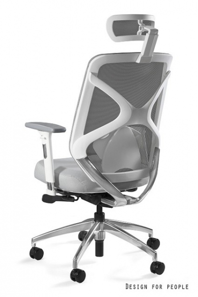 Scaun de birou gri Hero White / Fabric baza din aluminiu, cadru alb, spatar si tetiera mesh, sezut material textil, inaltime si adancime reglabile, ZM-6661-W-BLH- - Unique [3]