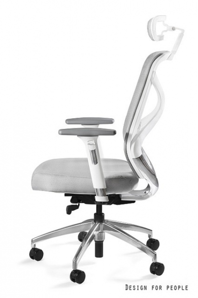 Scaun de birou gri Hero White / Fabric baza din aluminiu, cadru alb, spatar si tetiera mesh, sezut material textil, inaltime si adancime reglabile, ZM-6661-W-BLH- - Unique [2]