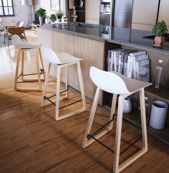 Scaun bar alb Astoria Premium fara brate stil scandinav, polipropilena / picioare lemn masiv, BS01380WH - Kokoon [13]