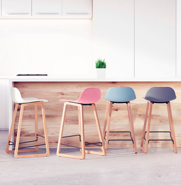 Scaun bar alb Astoria Premium fara brate stil scandinav, polipropilena / picioare lemn masiv, BS01380WH - Kokoon [14]
