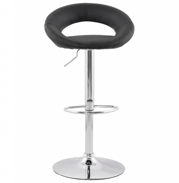 Scaun bar rotund piele ecologica neagra Atlantis, picior metal crom inaltime reglabila, BS00800BL - Kokoon [2]