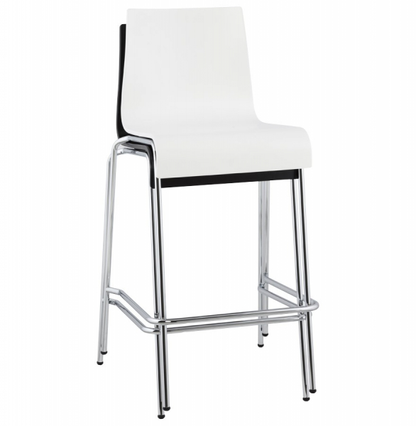 Scaun bar alb modern lemn curbat Cobe II, picioare subtiri metal crom, BS00690WH - Kokoon [10]