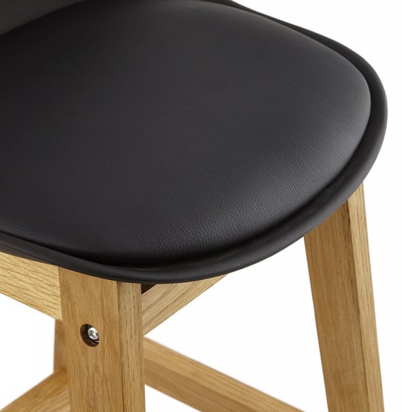 Scaun inalt bar negru Elody II premium stil scandinav, picioare lemn masiv, tapiterie piele ecologica, BS01450BLBL - Kokoon [6]