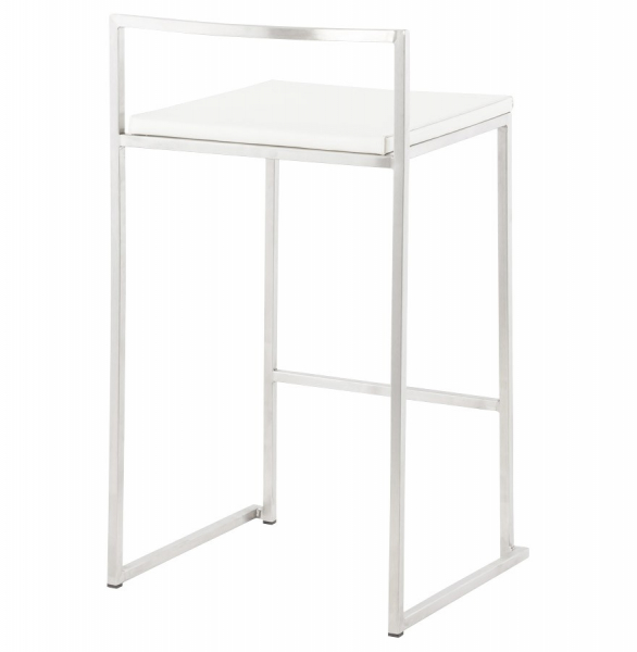 Scaun bar modern patrat Meto II, tapitat piele ecologica alba, picioare otel inoxidabil, BS00790WH - Kokoon [4]