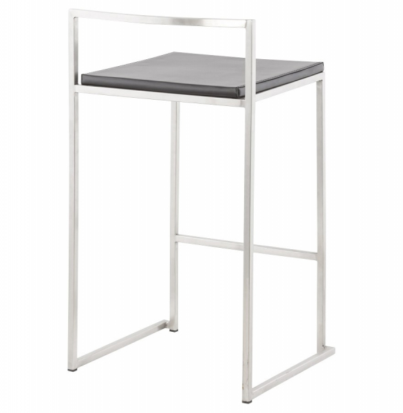 Scaun bar modern patrat Meto II tapitat piele ecologica neagra, picioare otel inoxidabil, BS00780BL - Kokoon [4]
