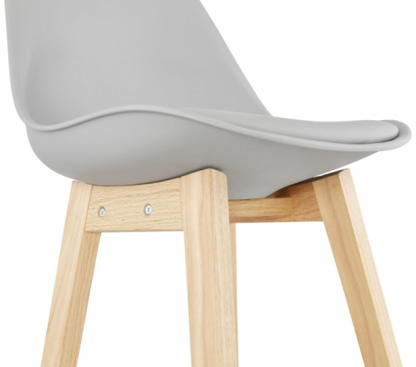 Scaun bar gri Roi premium, stil scandinav, polipropilena / sezut tapitat piele ecologica / picioare lemn masiv, BS01890GRNA - Kokoon [6]