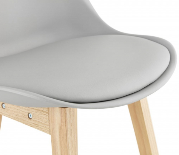 Scaun bar gri Roi premium, stil scandinav, polipropilena / sezut tapitat piele ecologica / picioare lemn masiv, BS01890GRNA - Kokoon [5]