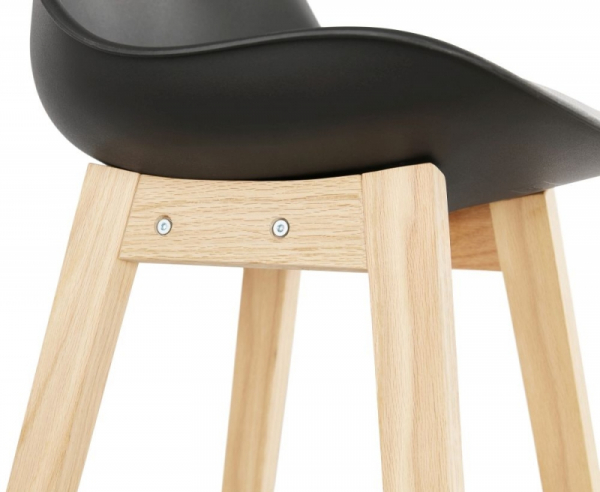 Scaun bar negru Roi premium, stil scandinav, polipropilena / sezut piele ecologica / picioare lemn masiv, BS01880BLNA - Kokoon [6]