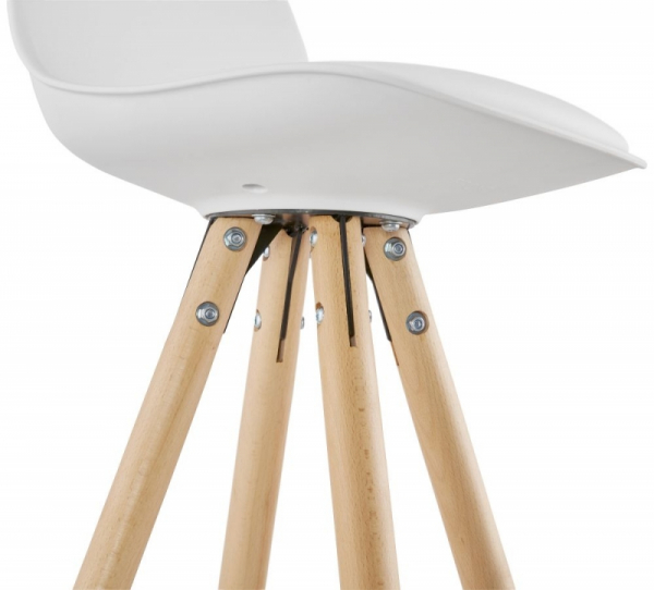 Scaun inalt bar alb Tree premium, stil scandinav, picioare lemn masiv inel crom, polipropilena / sezut piele ecologica, BS01480WH - Kokoon [7]