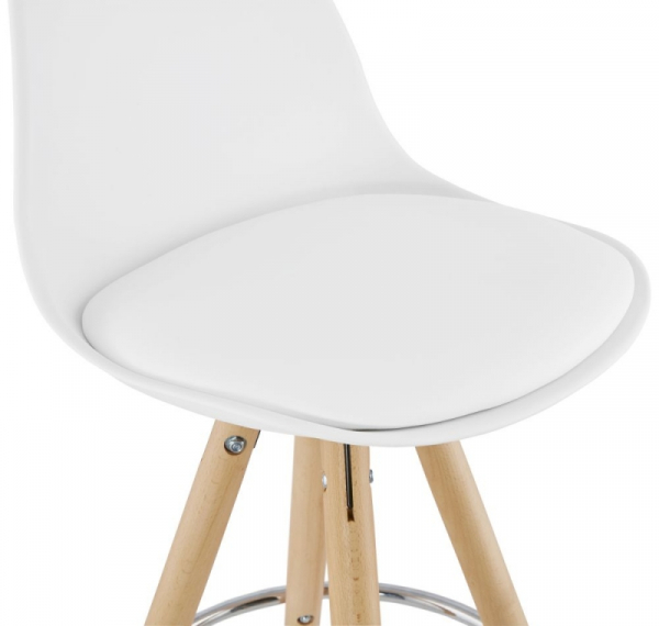 Scaun inalt bar alb Tree premium, stil scandinav, picioare lemn masiv inel crom, polipropilena / sezut piele ecologica, BS01480WH - Kokoon [5]