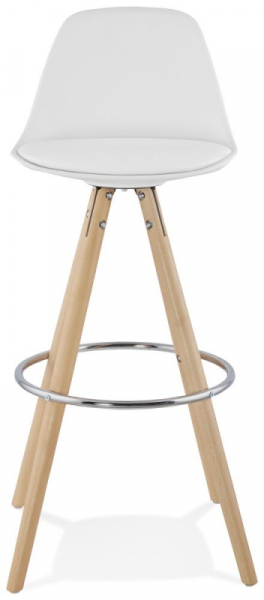 Scaun inalt bar alb Tree premium, stil scandinav, picioare lemn masiv inel crom, polipropilena / sezut piele ecologica, BS01480WH - Kokoon [2]