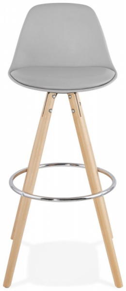 Scaun inalt bar gri Tree premium, stil scandinav, picioare lemn masiv cu inel crom, polipropilena / sezut piele ecologica, BS02270GR - Kokoon [2]