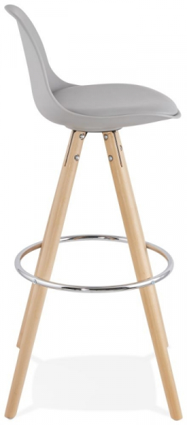 Scaun inalt bar gri Tree premium, stil scandinav, picioare lemn masiv cu inel crom, polipropilena / sezut piele ecologica, BS02270GR - Kokoon [3]