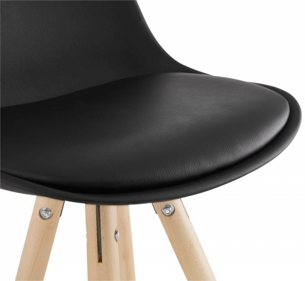 Scaun inalt bar negru Tree premium, stil scandinav, picioare lemn masiv inel crom, polipropilena / piele ecologica neagra, BS01470BL - Kokoon [6]