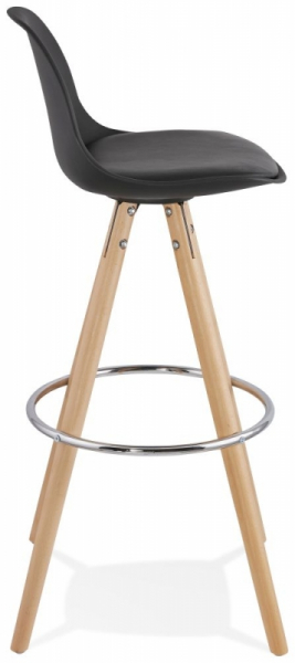Scaun inalt bar negru Tree premium, stil scandinav, picioare lemn masiv inel crom, polipropilena / piele ecologica neagra, BS01470BL - Kokoon [3]