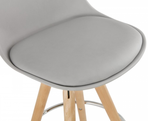 Scaun inalt bar gri Tree II premium, stil scandinav, picioare lemn inel crom, polipropilena/piele ecologica, BS02300GR - Kokoon [5]