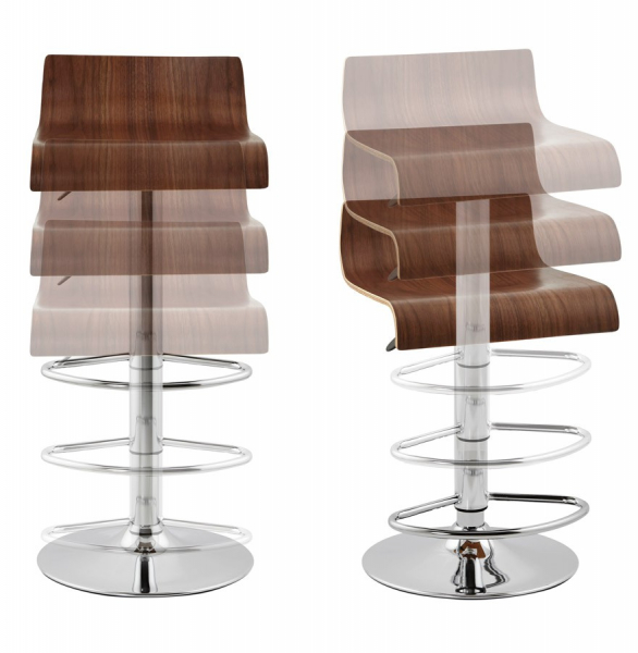 Scaun bar lux lemn curbat nuc Valnot, spatar jos, inaltime reglabila, picior crom, BS00950WA - Kokoon [6]