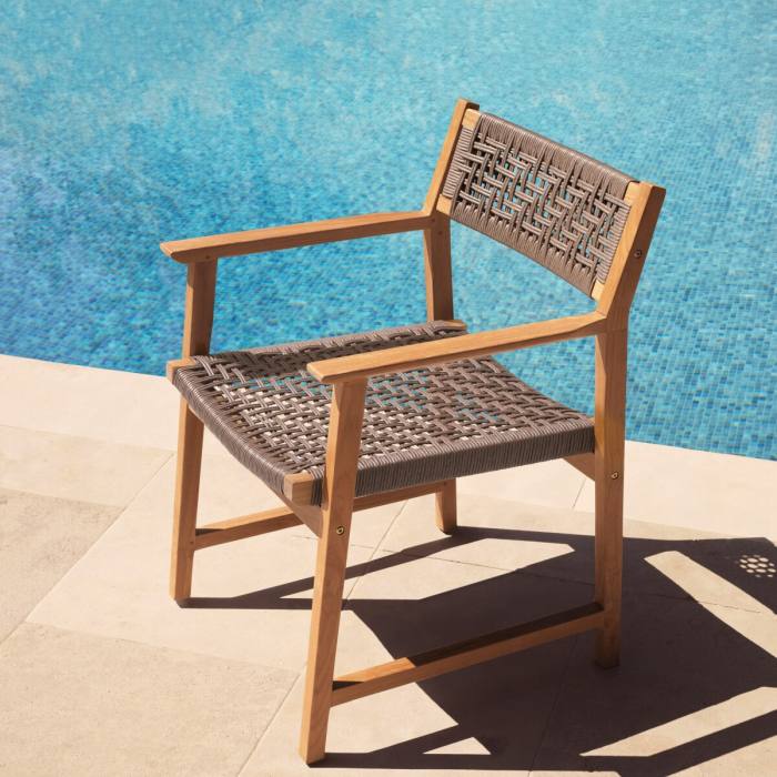   Scaun de dining exterior Cancun din tec natural, set de 2 din rattan artificial 117389 EICHHOLTZ [2]