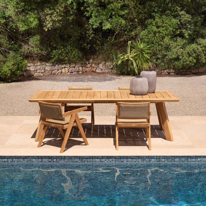   Scaun de dining exterior Kristo din tec natural, împletitură naturală, rattan sintetic 117455 EICHHOLTZ [2]