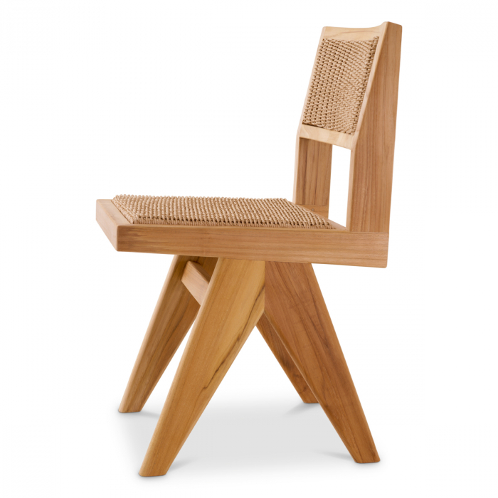   Scaun de dining exterior Niclas din tec natural, împletitură naturală, rattan artificial 117432 EICHHOLTZ [4]