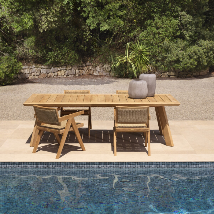   Scaun de dining exterior Niclas din tec natural, împletitură naturală, rattan artificial 117432 EICHHOLTZ [2]