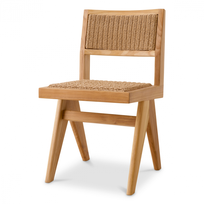   Scaun de dining exterior Niclas din tec natural, împletitură naturală, rattan artificial 117432 EICHHOLTZ [1]