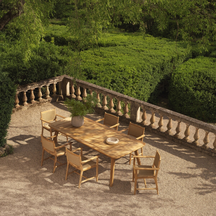   Scaun de dining exterior Pivetti cu brațe din tec natural și rattan faux 117429 EICHHOLTZ [2]