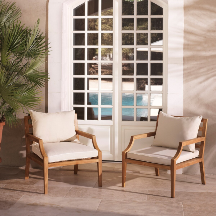   Scaun de exterior Hera din tec natural flores alb murdar 117349 EICHHOLTZ [2]