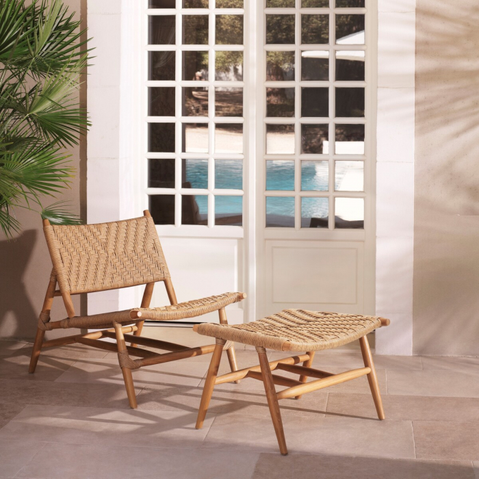   Scaun de exterior și taburet Laroc din tec natural cu rattan artificial 117381 EICHHOLTZ [2]