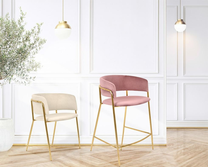 Scaun Delta 58x54x76 cm, Catifea și Metal Bej - King Home [8]