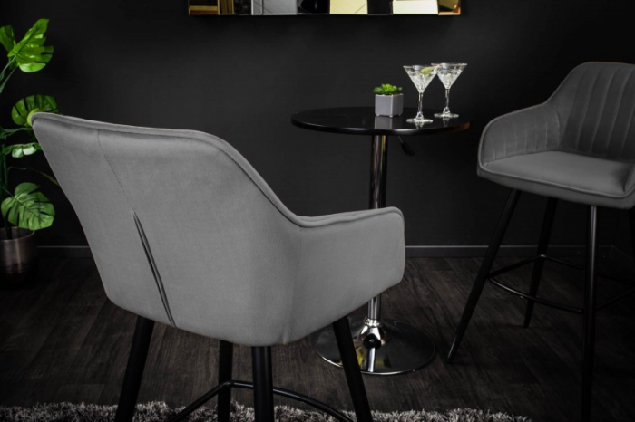 Scaun design bar Ebba catifea gri/galben mustar/verde, picioare metal, 102 cm [4]