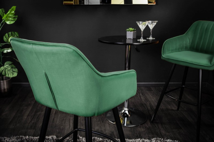 Scaun design bar Ebba catifea gri/galben mustar/verde, picioare metal, 102 cm [10]