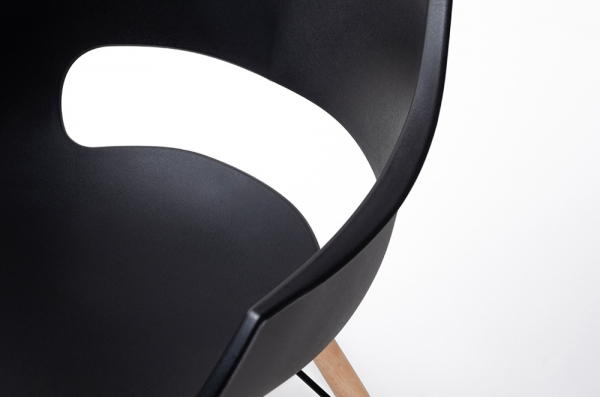 Scaun design Vega stil scandinav cu spatar decupat, polipropilena/lemn masiv, PW007.BLACK - King [2]