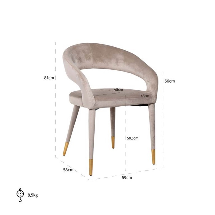 Scaun dining catifea antracit/bej  Gelli, picioare lemn si otel inoxidabil, S4534 KHAKI VELVET - Richmond Interiors [3]