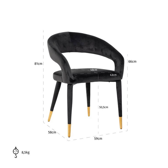 Scaun dining catifea antracit/bej  Gelli, picioare lemn si otel inoxidabil, S4534 KHAKI VELVET - Richmond Interiors [8]
