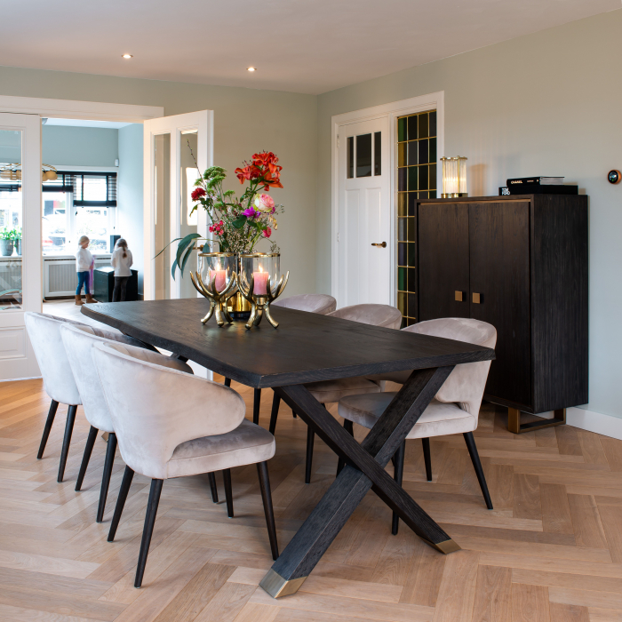 Scaun dining catifea bej/gri premium Luis, picioare lemn negru, S4497 STONE VELVET - Richmond Interiors [11]