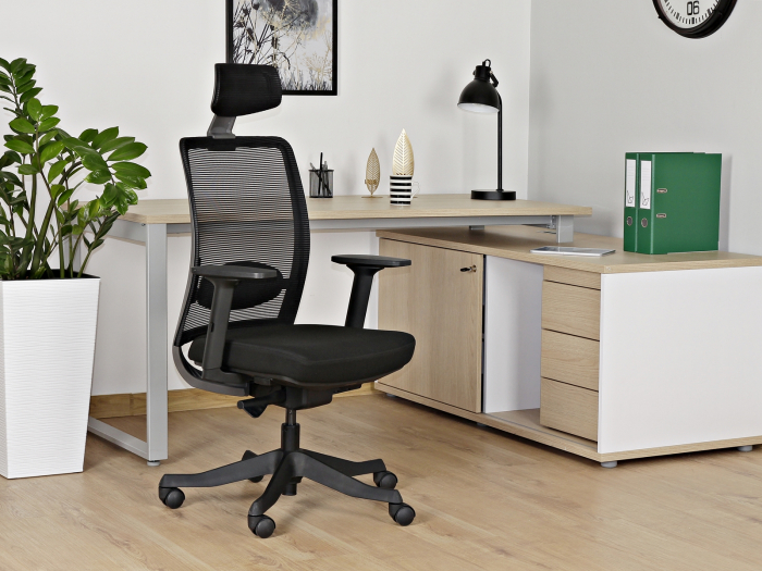 Scaun ergonomic birou sezut piele naturala diverse culori Anggun, inaltime reglabila, tetiera si cotiere ajustabile, 1199-B-SM01-HL4 - Unique [4]