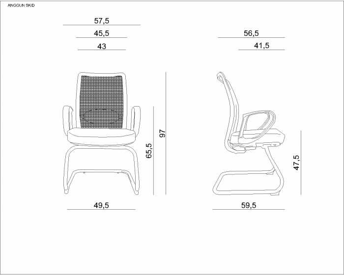 Scaun ergonomic birou sezut material textil diverse culori Anggun Skid, baza fixa din metal, cu cotiere, 1191-B-SM01-BL418 - Unique [2]