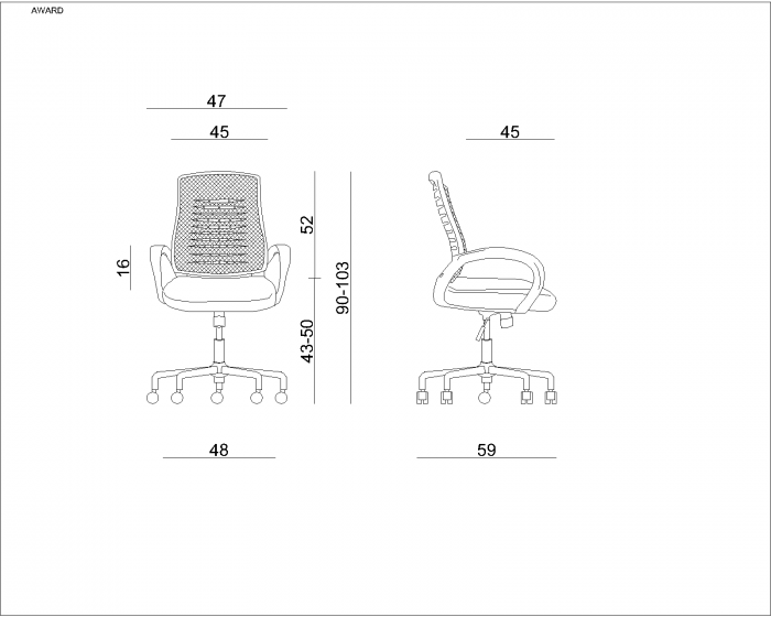 Scaun ergonomic de birou Award, sezut cu tapiterie textila diverse culori, inaltime reglabila, baza metal cromat, cu cotiere, W-120-2 - Unique [3]