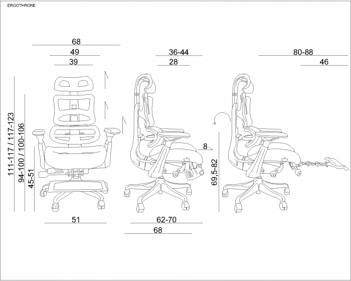 Scaun ergonomic negru cu suport pentru picioare Ergothrone, tapitat cu plasa, inaltime, adancime, cotiere si tetiera ajustabile, CM-B37A-2 - Unique [6]