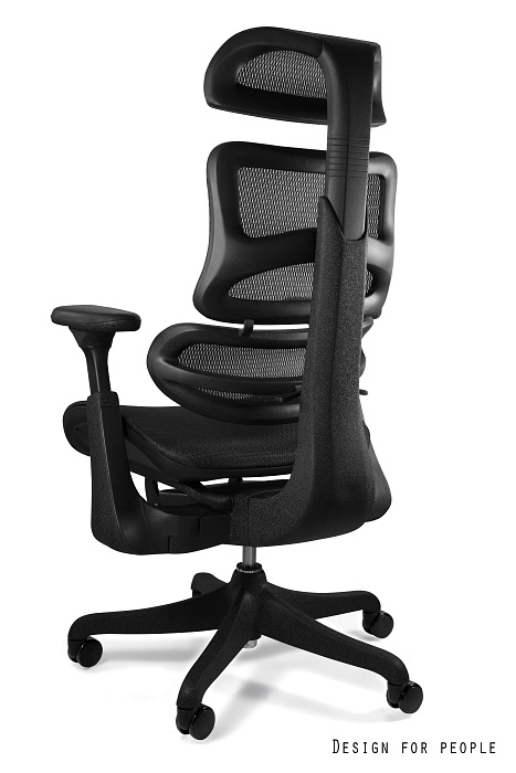 Scaun ergonomic negru cu suport pentru picioare Ergothrone, tapitat cu plasa, inaltime, adancime, cotiere si tetiera ajustabile, CM-B37A-2 - Unique [2]