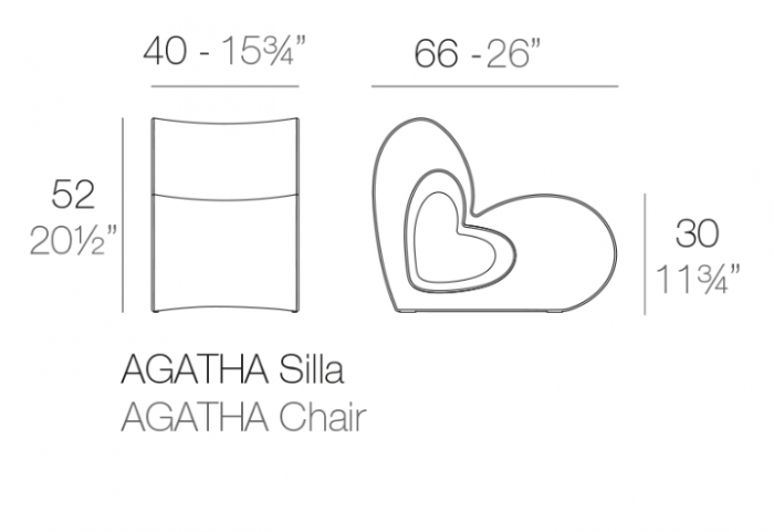 Scaun exterior copii Agatha 39x66x52 cm, aspect inima, rasina de polietilena, diverse finisaje, 52001 - Vondom [8]